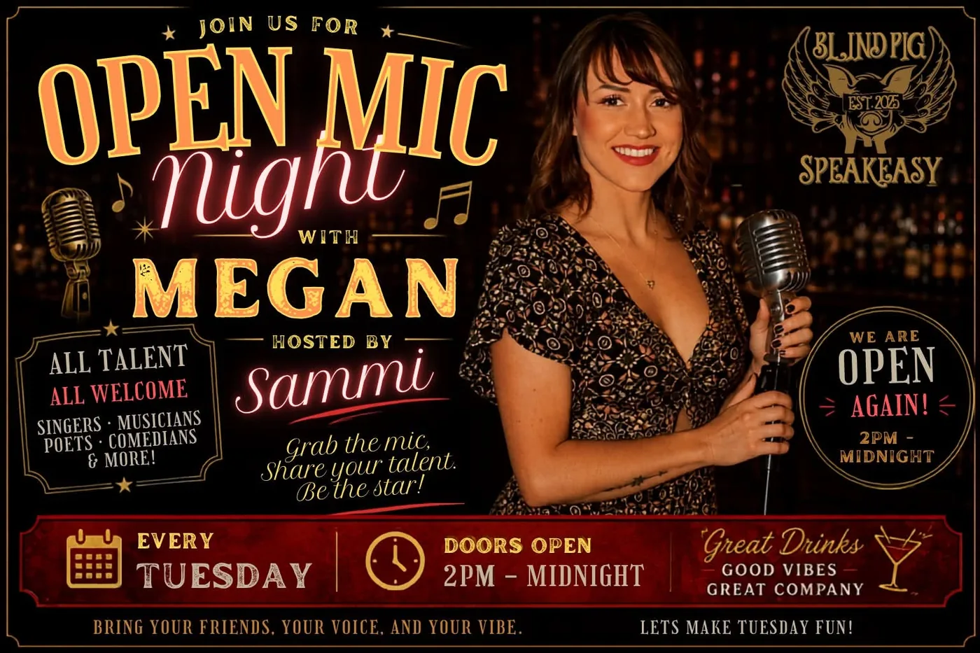 Blind Pig open mic night promotion